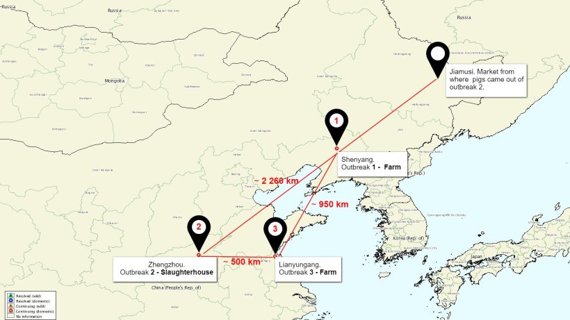 Location map of the ASF outbreaks in China